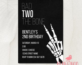Bad TWO the Bone - Bad to the bone - Birthday Invitation - Edit in Canva - Skeleton - Punk Birthday  - Second Birthday - 2nd Birthday