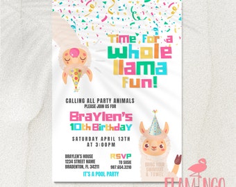 A Whole Llama Fun Birthday - Girl - Boy - Invitation - Birthday Invite - Rainbow - Llama Birthday - Instant Download - Edit On Canva