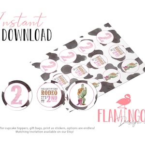 It Ain&#39;t My First Rodeo it&#39;s my 2nd Pink Cupcake Toppers - INSTANT Download - Gift Bag Tag - Stickers - DIY - Birthday - Matching Invitation
