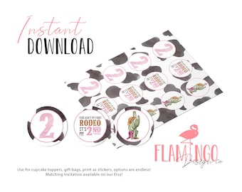 It Ain't My First Rodeo it's my 2nd Pink Cupcake Toppers - INSTANT Download - Gift Bag Tag - Stickers - DIY - Birthday - Matching Invitation