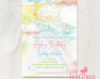 Cloud Nine Vorlage für Geburtstagseinladung - Regenbogen Silver Lining (Digitaler Download, Canva)