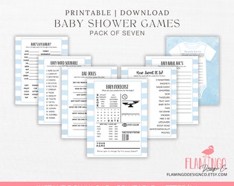 Blue Stripes Baby Shower Games – Printable Activities (PDF)