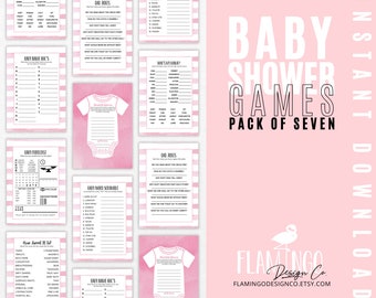 Pink Stripes Baby Shower Games: Printable Activities (PDF Download)