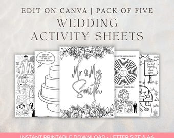 Aktivitäten Sheets für die Hochzeit: DIY Malseiten zum Ausdrucken (Canva Editable, Instant Download)