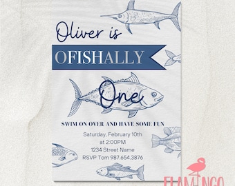 oFISHally One - First Birthday - Fishermen Birthday - Little Fish - Any Age - Edit in Canva - DIY - Fish Birthday - 50th Birthday