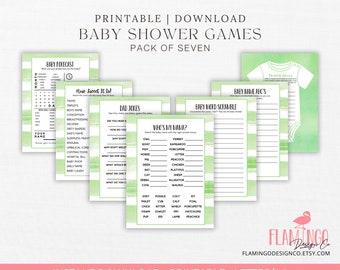 Green Stripes Baby Shower Games: Neutral Activities (PDF Download)