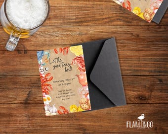 Let the good times sieden Einladung: Bearbeitbares Seafood Boil Theme (DIY Canva Template)