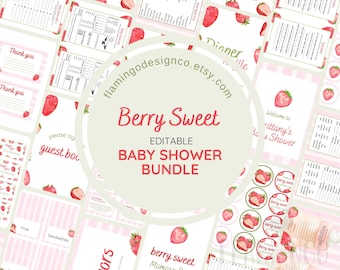 Erdbeer-Babyparty-Einladungspaket: Bearbeitbare Canva-Vorlagen (Digitaler Download)