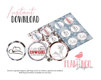 Cowgirl Inspired Cupcake Toppers - INSTANT DOWNLOAD - Gift Bag Tags - Stickers - DIY - Baby Shower - Matching Invitation and more...