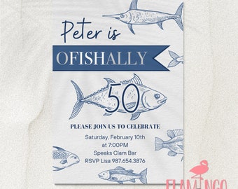 oFISHally Fifty - First Birthday - Fishermen Birthday - Little Fish - Any Age - Edit in Canva - DIY - Fish - 50th Birthday  - First Birthday