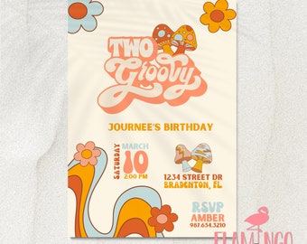 TWO Groovy - Two Groovy Invitation - Canva Invitation - 70s Birthday - Second Birthday - Hippie Birthday - Too Groovy
