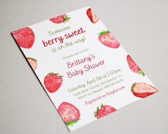 Erdbeere Babypartyeinladung Vorlage - Beere Süßes Thema (DIY Canva)