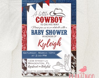 A little Cowboy is on his way! Baby Shower Invitation Template - Edit on Canva - Boy Baby Shower - Country Baby Shower - Custom