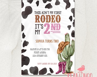 It's not my first rodeo it's my second - 2nd birthday - Pink Rodeo Birthday - Cowgirl Birthday - Edit On Canva - Rodeo Birthday - Cowboy