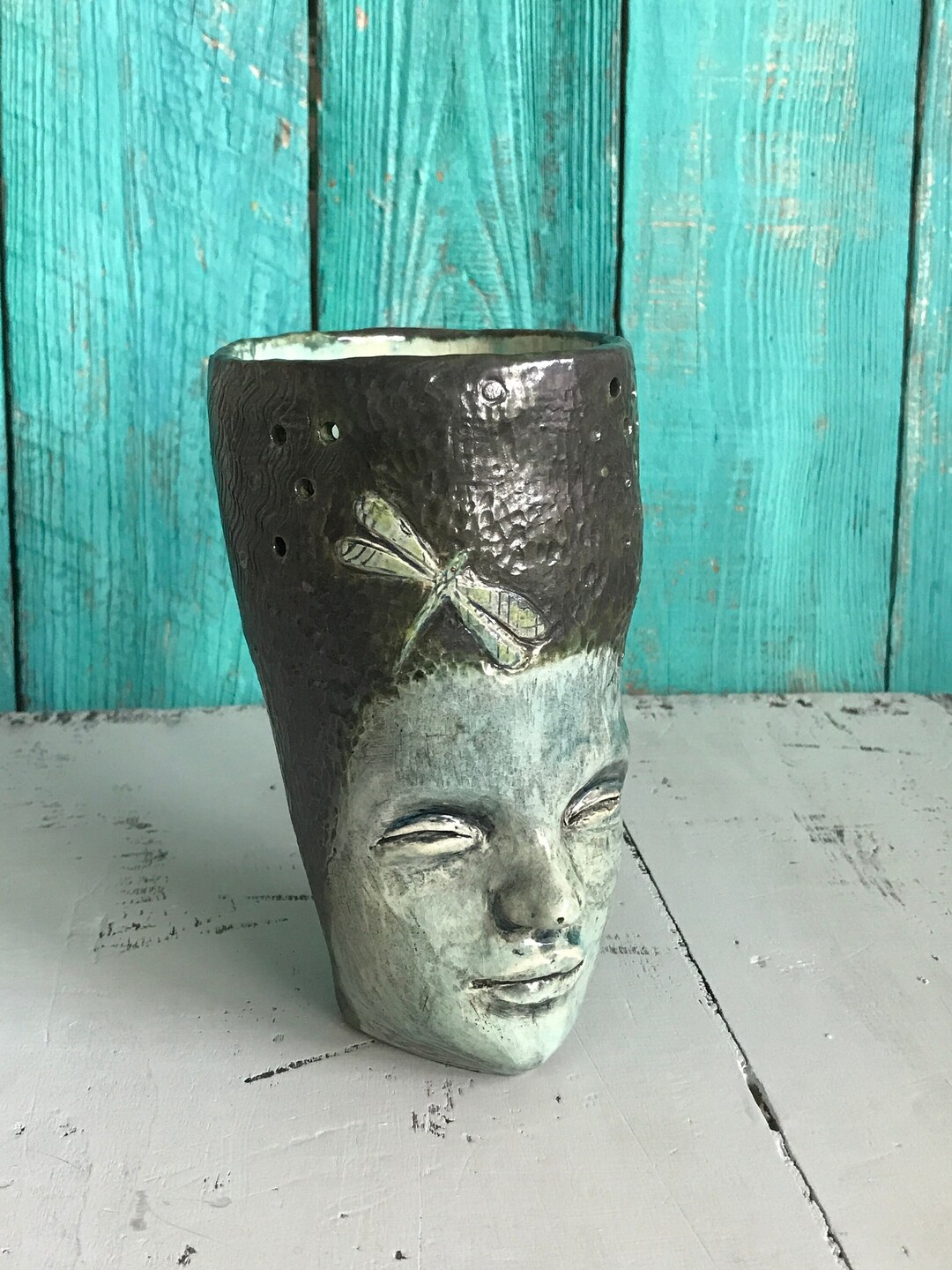 Face Pot 2 OOAK Ceramic Clay Sculpture Sgraffito Pottery Etsy
