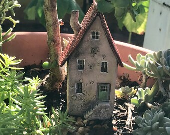 Miniature old house OOAK ceramic handmade clay sculpture