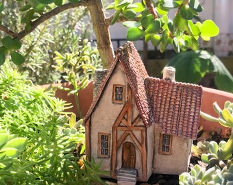 Miniature country Tudor house OOAK ceramic handmade clay sculpture