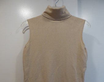 Vintage Anne Taylor Beige Nylon Rayon Sleeveless Turtleneck Top Sz M