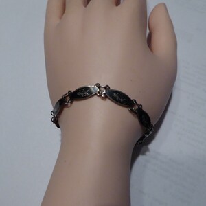 Vintage Sterling Black Enamel Siam Dancing Girl Dainty Bracelet for SMALL Wrist