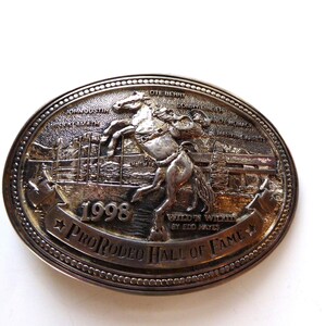 Ed Hayes Pro Rodeo Hall of Fame 1998 Wild N Wicked Silvertone Belt Buckle