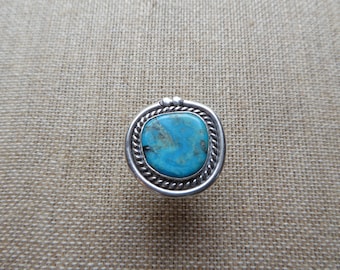 Vintage Large Navajo Stormy Mountain Turquoise Ring Size 8 Signed D