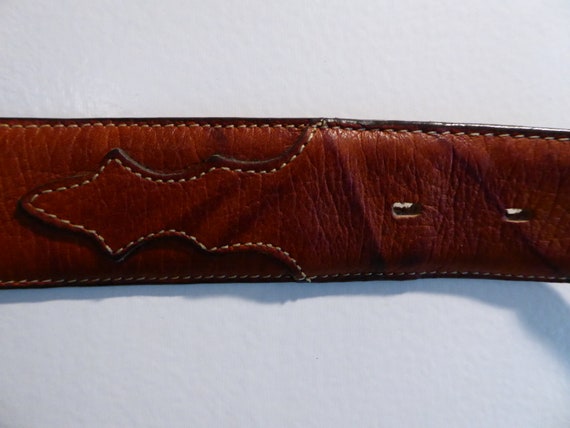 Vtg Genuine Leather Belt with Decorative Stitchin… - image 2