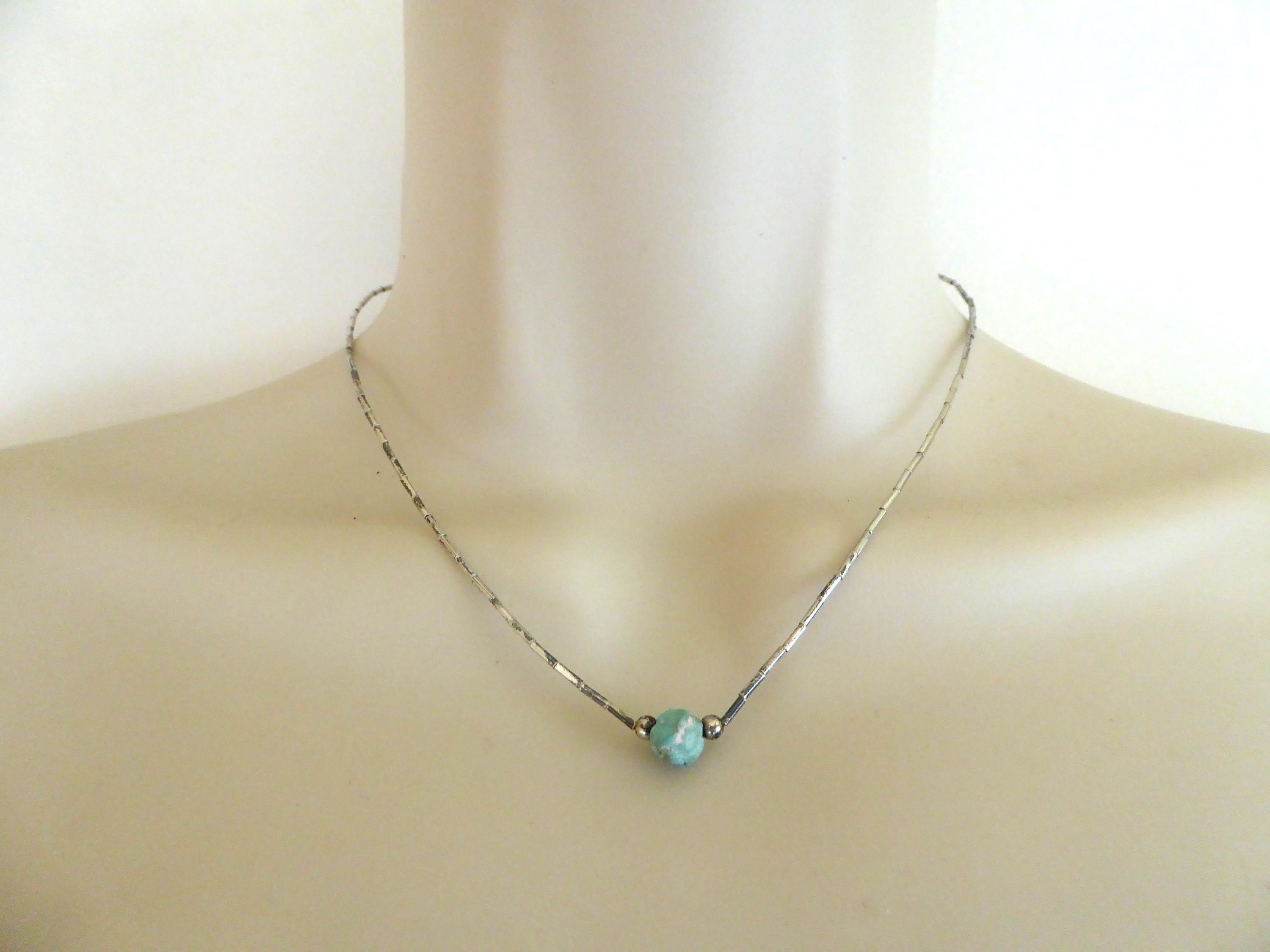 Collier Ras De Cou Vintage Perles Turquoises - Fantaisie - 15 Grammes - Occasion