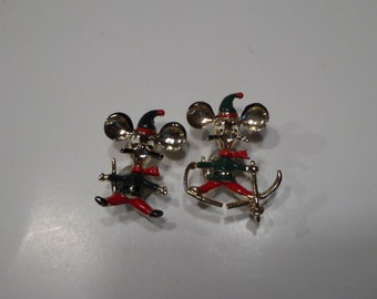 Vintage Beatrix BJ Christmas Mice Elf Brooch Set