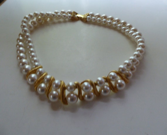 Vtg Napier Glass Pearl Double Strand Choker Neckl… - image 2