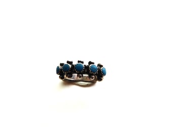 Vintage Zuni Turquoise Single Row Snake Eye Sterling Ring