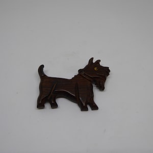 Vintage Handcrafted Walnut Scottie Dog Brooch