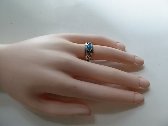 Vintage 925 CA Blue Agate Filigree Sterling Ring … - image 2