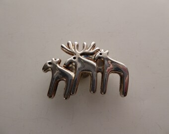 Vintage Silver Tone Three Moose hedendaagse stijl broche / hanger