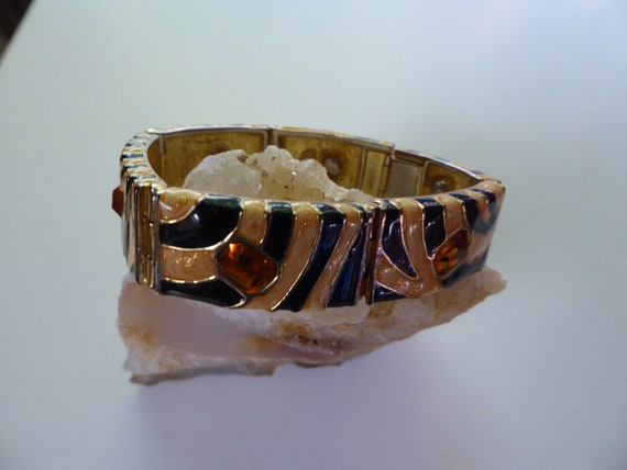 Vtg Kenneth Jay Lane rhinestone Tiger Enamel High… - image 3