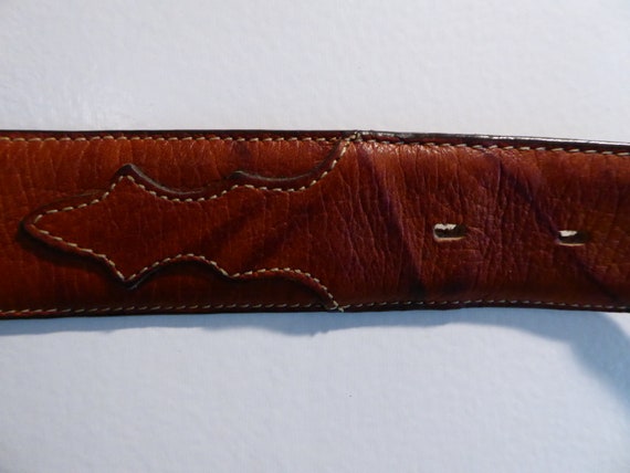 Vtg Genuine Leather Belt with Decorative Stitchin… - image 4