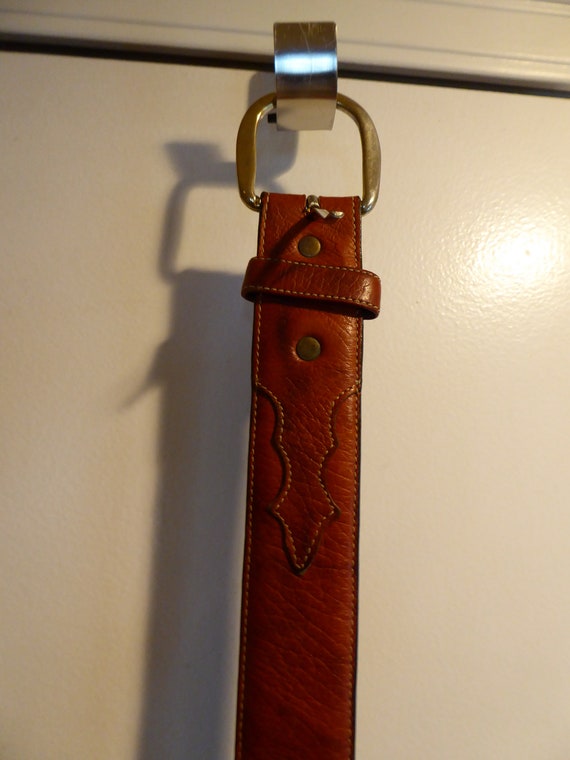 Vtg Genuine Leather Belt with Decorative Stitchin… - image 3