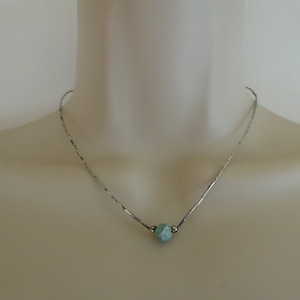 Vintage Sterling Tube Beads and Turquoise Nugget Choker Necklace 15.5&quot;