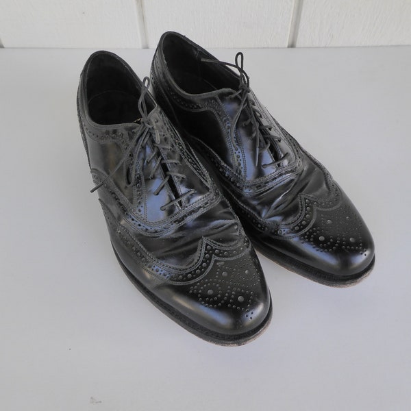 Vintage Mens Brogue Black Leather Florsheim Shoes 10D