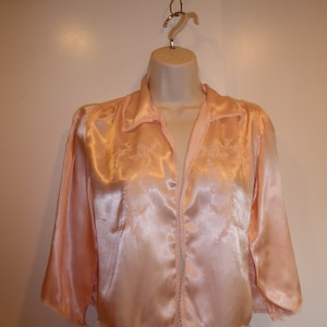 Vintage Satin TruLure Pink Embroidered Bed Jacket Sz Small -Medium 1950s