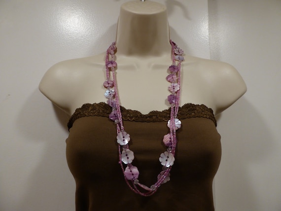 Vintage Mother Pearl and Glass Bead Opera Length … - image 1