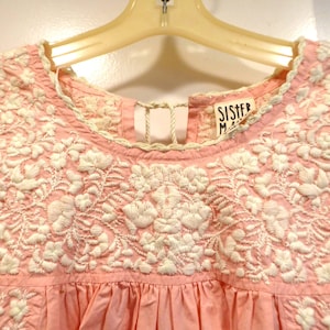 Vintage Sister Mary Heavily Embroidered San Antonio Style 3/4 Sleeve Pink  Cotton Dress Sz M