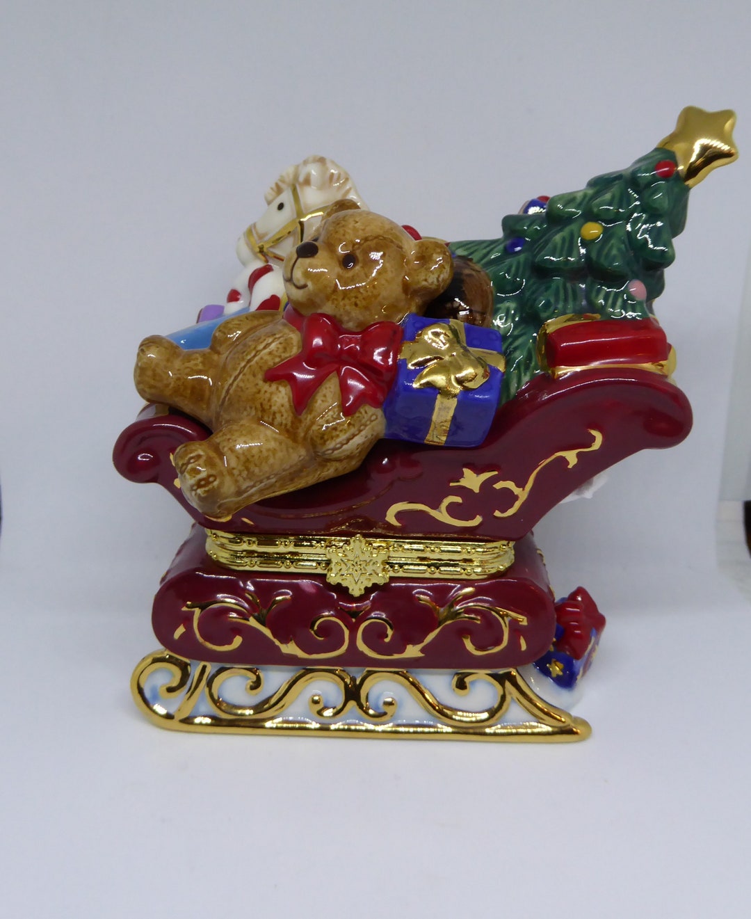 Vintage Christmas Traditions Porcelain Limoge Santa Toy Sleigh Etsy