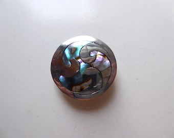 Pendentif/broche vintage en argent sterling et incrustation d'abalones