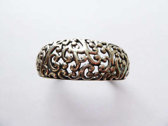 Vintage Sterling Dome Filagree Lace Cuff Bracelet… - image 1