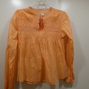 PrAna vintage Womens XS Peach Color Smocked Cotton Babydoll Top