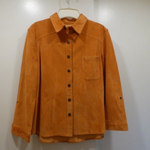 Vintage Coldwater Creek Womens Soft Orange Suede Shirt Jacket Sz M