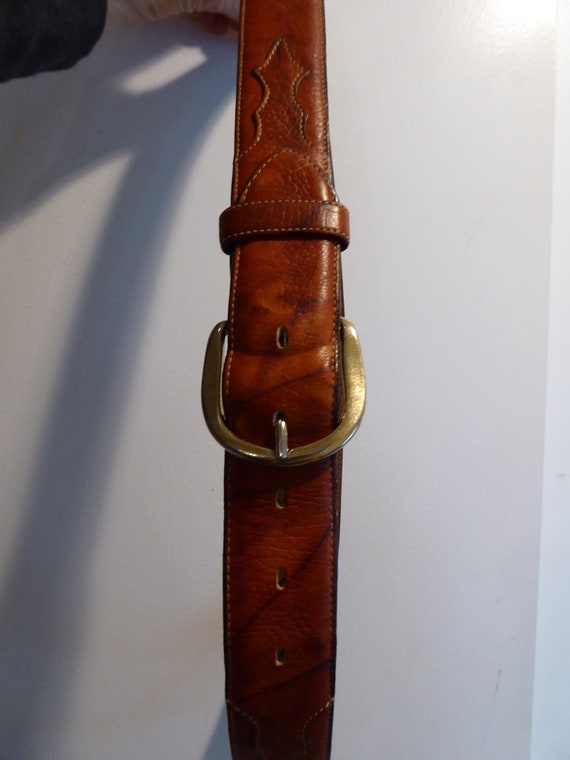 Vtg Genuine Leather Belt with Decorative Stitchin… - image 5