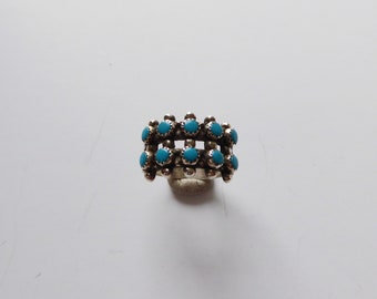 Vintage Bell Trading Zuni Double Row Snake Eye Turquoise Petite Point Ring 6.25