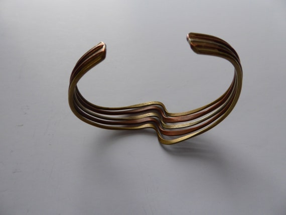 Vintage Handmade Sterling, Copper, Brass Wave Cuf… - image 5