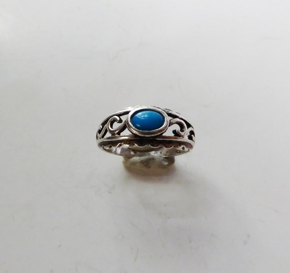 Vintage 925 CA Blue Agate Filigree Sterling Ring … - image 1